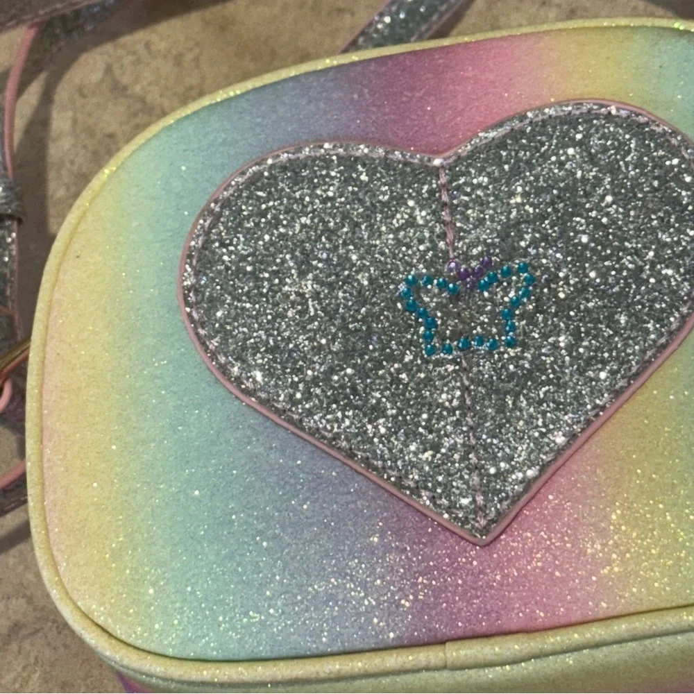 New Mipasties Heart Rainbow Glitter Crossbody Purse | Kids Mini Bag